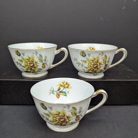 Citadel China Dorset Porcelain Floral Yellow Rose Pattern Footed Teacup Set of 3 - Picture 1 of 10